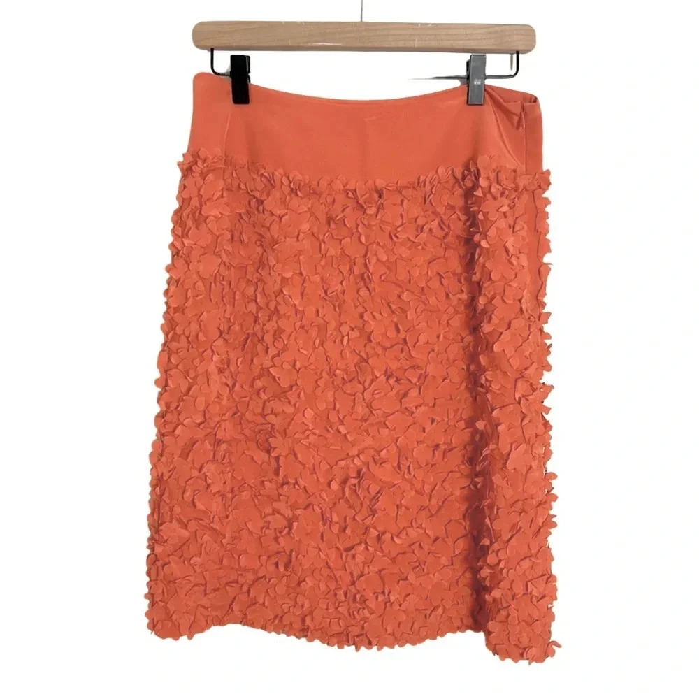 Talbots Orange 100% Silk Dainty Floral Straight Mini Skirt Size 4 Feminine Flowy